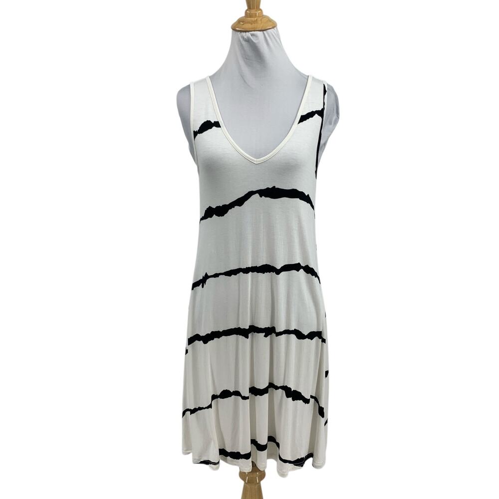 Bishuige Tunic Dress Womens S Small White Black V Neck Sleeveless Lightweight